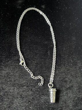 Silver Tone Coffee Cup Pendant Necklace Double Chain 16-18 Inch Cute silver tone